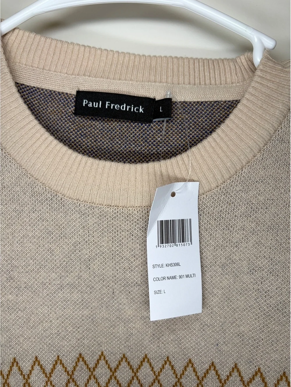 Paul Fredrick vintage 70's syle mod argyle 100% cotton Sweater